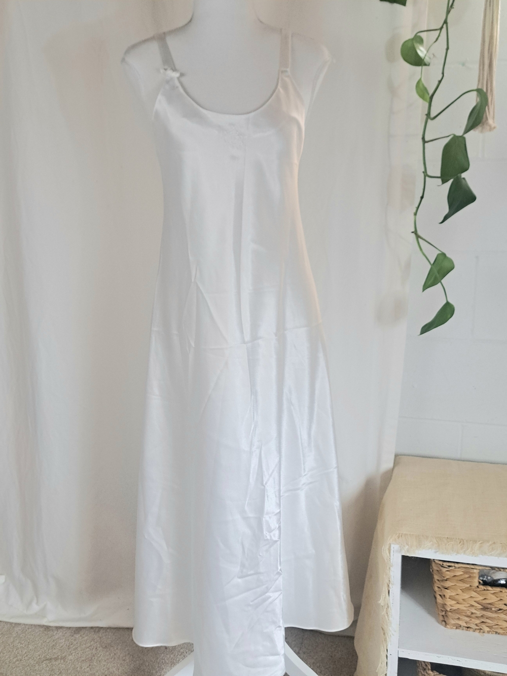 Vintage Christian Dior White Satin Slip Midi Maxi Dress SzS